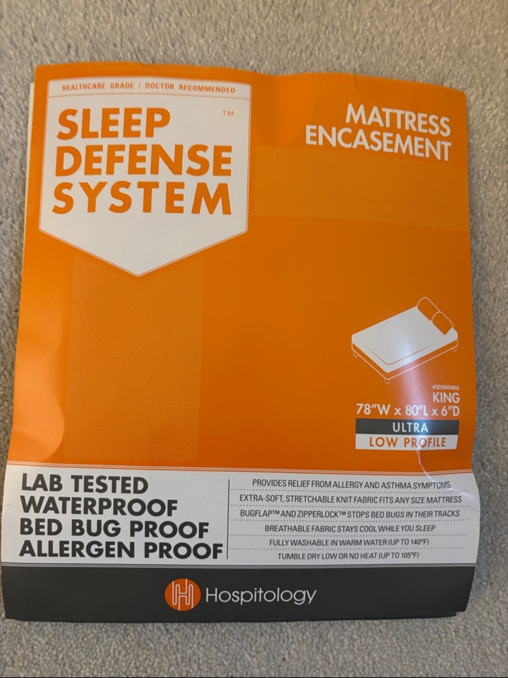 Hospitology king low profile mattress encasement waterproof, allergen proof